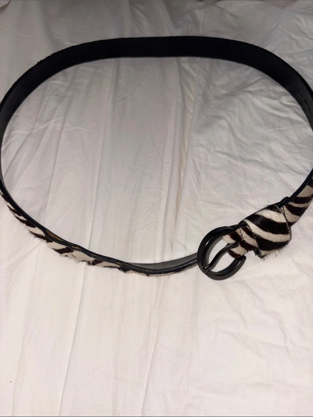 Via Spiga Zebra Print Haircalf Women's Belt - Black and White
